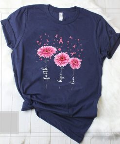 Faith hope love pink daisy flower breast cancer awareness shirt