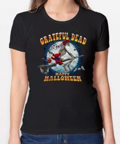 Happy Halloween Skeleton And Bear Riding Broomstick Grateful Dead T-shirt
