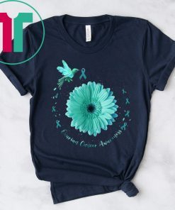Hummingbird Sunflower Teal Ribbon Ovarian Cancer Awareness T-Shirt