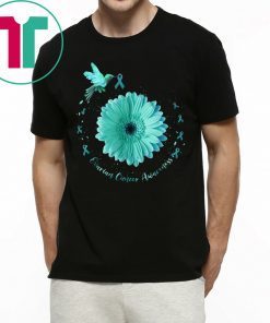 Hummingbird Sunflower Teal Ribbon Ovarian Cancer Awareness T-Shirt