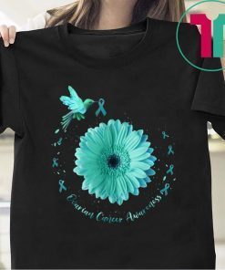 Hummingbird Sunflower Teal Ribbon Ovarian Cancer Awareness T-Shirt