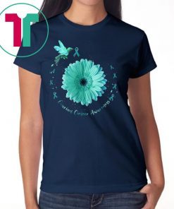 Hummingbird Sunflower Teal Ribbon Ovarian Cancer Awareness T-Shirt
