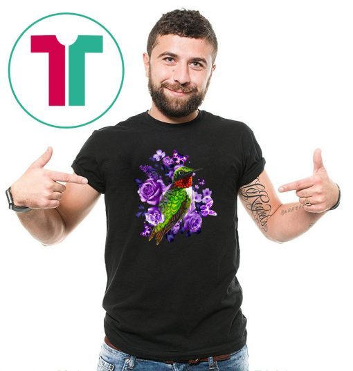 Hummingbird and purple rose flower shirt