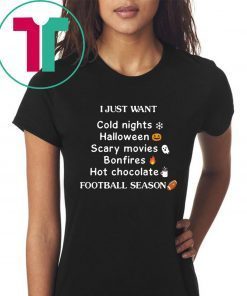 I Just Want Cold Nights Halloween Bon Fires Hot Chocolate Scary Movies T-shirts