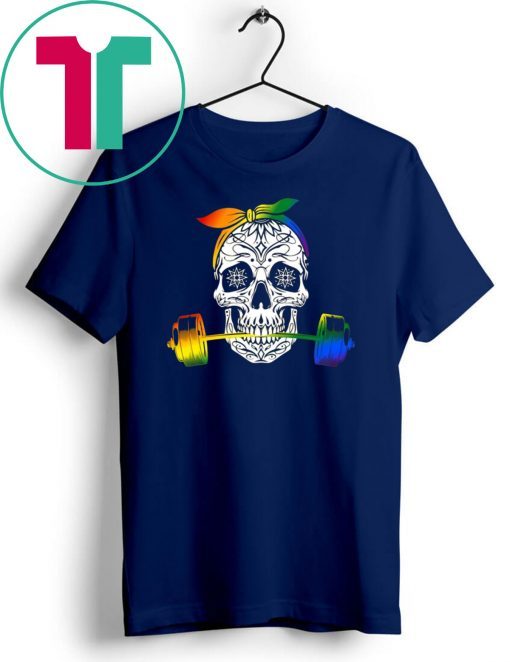 Rainbow Sugar Skull Weight Lifting LGBT T-shirt