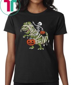 Skeleton riding t-rex halloween Tee Shirt
