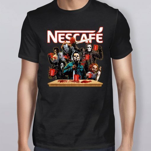 Horror Characters Drinking Nescafe shirt Funny Halloween Tee Shirt