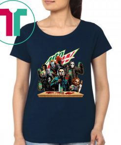 Horror Characters Drinking Mountain Dew Funny Halloween Offcial T-Shirt