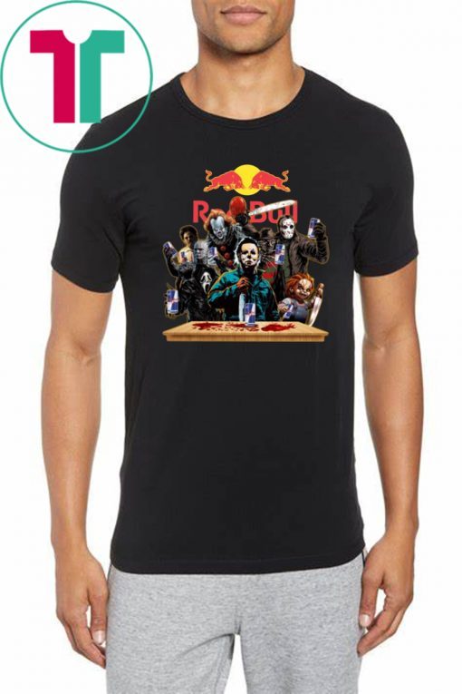 Horror Characters Drinking Red Bull Funny Halloween Gift T-Shirt