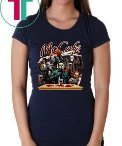 Horror Characters Drinking Mc Cafe T-shirt Funny Halloween Gift