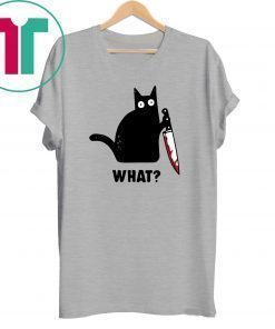 WHAT BLACK CAT HOLDING KNIFE TEE SHIRT Limited Edition