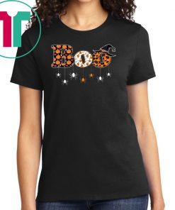Boo Halloween T-shirt With Spiders and Witch Hat