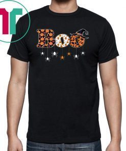 Boo Halloween T-shirt With Spiders and Witch Hat