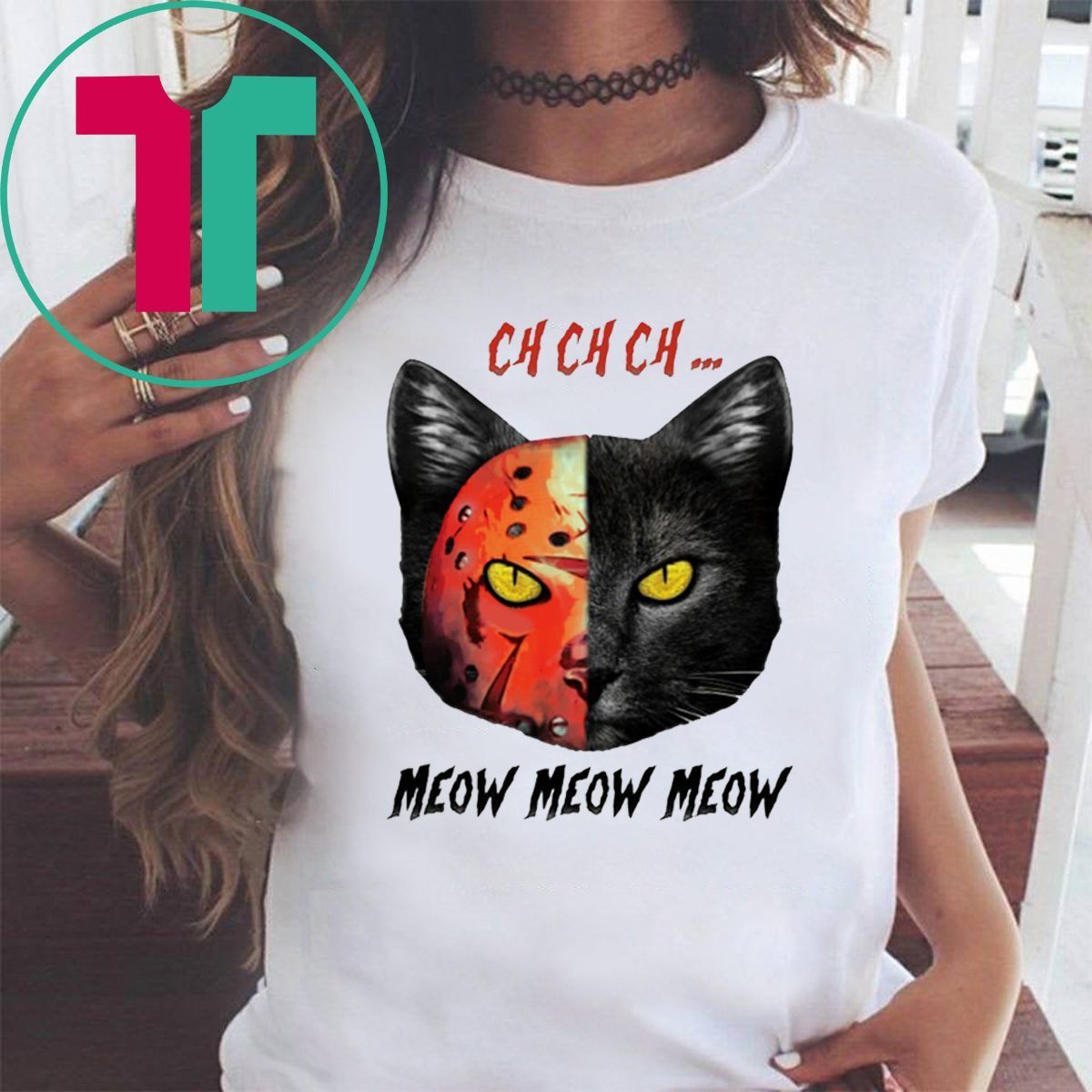 Halloween cat cosplay jason voorhees shirt