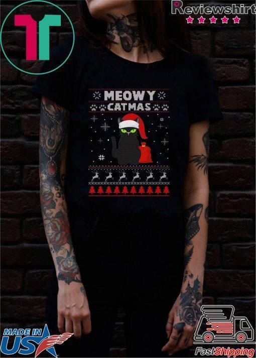 Meowy Christmas Ugly Sweater Crewneck Sweatshirt Christmas T-Shirt