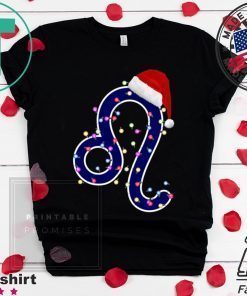 Nice Leo Zodiac Sign In Christmas Lights And Santa’s Hat T-Shirt