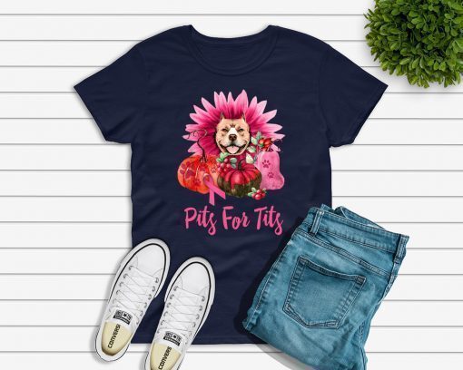 Pitbull pits for tits gerbera pumpkin breast cancer awareness T-Shirt