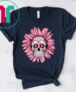 Sunflower sugar skull breast cancer awareness shirt