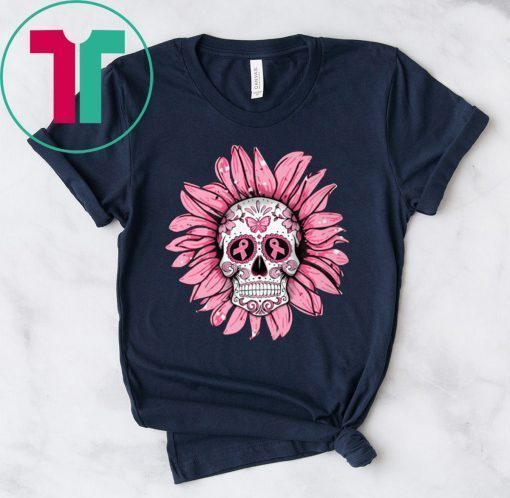 Sunflower sugar skull breast cancer awareness shirt