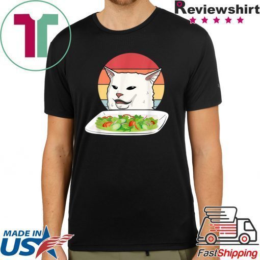 Angry women yelling at confused cat at dinner table meme T-Shirt