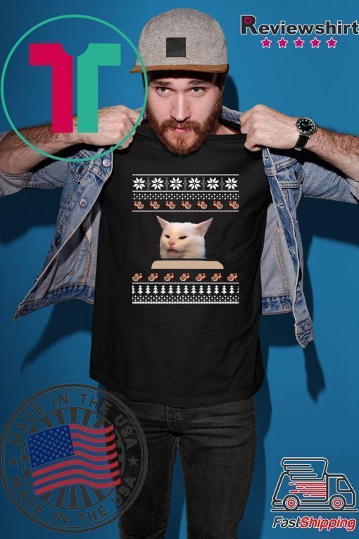 Cat Meme Woman Yelling At Table Christmas T-Shirt