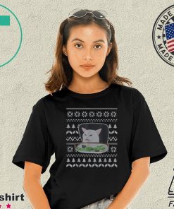 Cat Meme Woman Yelling At Table Dinner Ugly Christmas T-Shirt