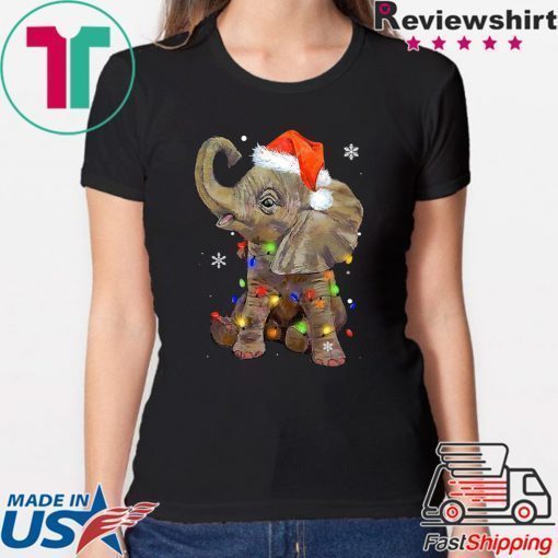 Elephant santa hat wrapped in christmas lights shirt