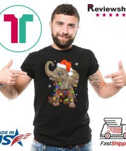 Elephant santa hat wrapped in christmas lights shirt
