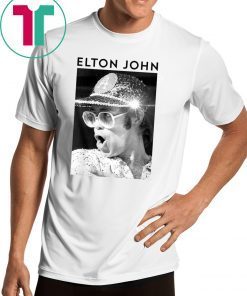 Elton John Official Black & White Photo Sequin Cap T-Shirt