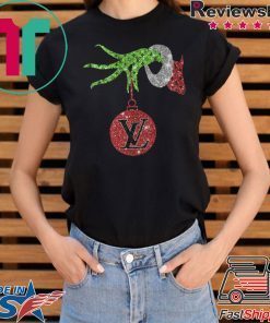 GLITTER GRINCH HAND HOLDING ORNAMENT LADIES T-SHIRT