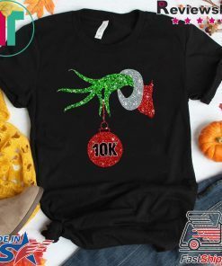 Grinch Hand Holding 10k Red Jingle Bell Shirt