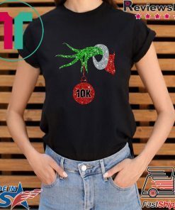 Grinch Hand Holding 10k Red Jingle Bell Shirt