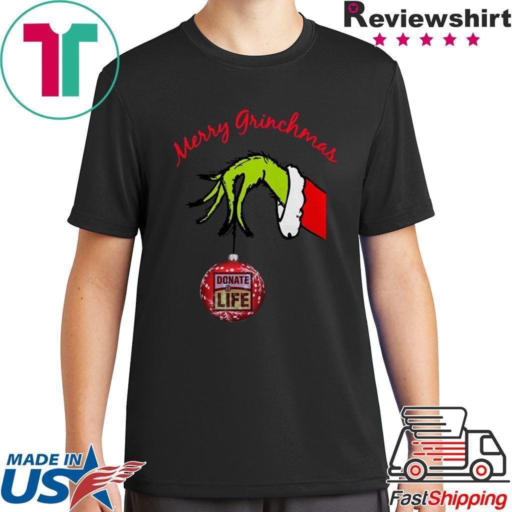 Grinch Hand holding Donate Life Merry Christmas T-Shirt