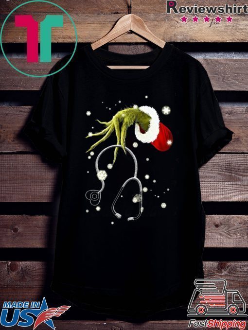 Grinch Hand Hold Stethoscope Nurse Christmas 2020 Shirt