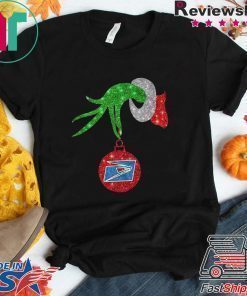 Grinch hand holding US postal service ornament shirt