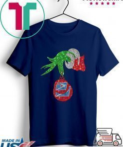 Grinch hand holding US postal service ornament shirt