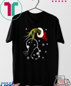 Grinch hand holding stethoscope Christmas T-Shirt