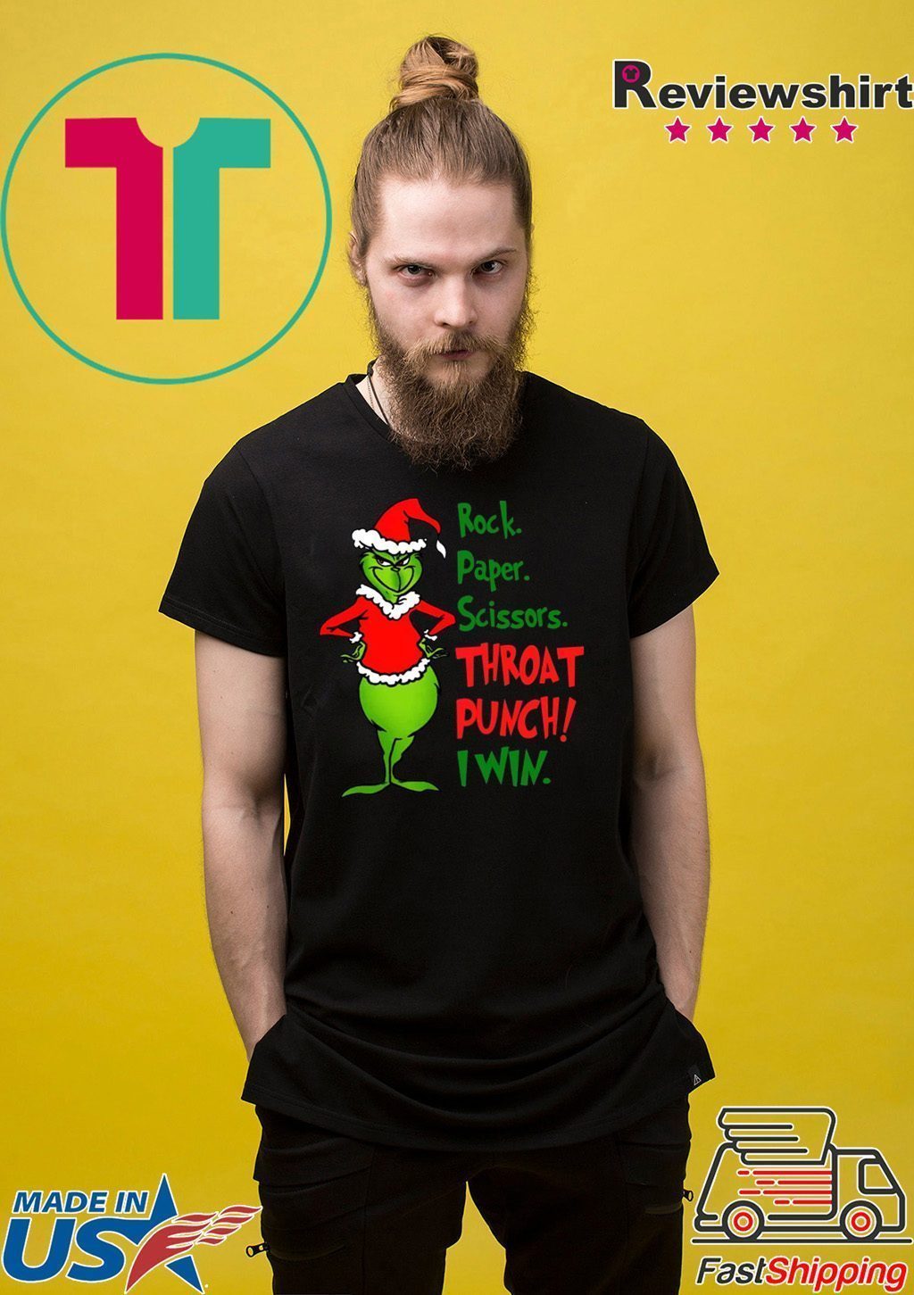 Grinch Rock Paper Scissors Throat Punch I Win Tee Shirt