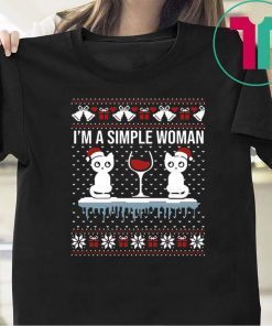 I’m a simple woman who loves cat and wine ugly christmas shirt