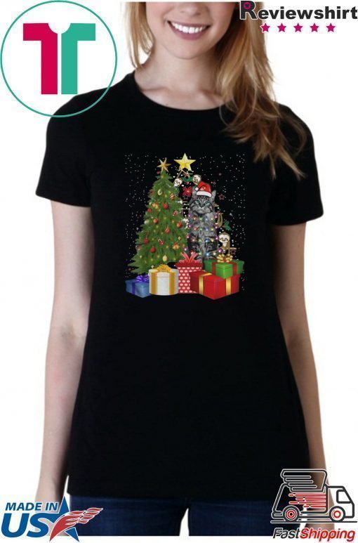 Nice Santa Maine Coon Cat Christmas Tree Light shirt