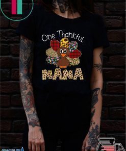 One Thankful Nana Turkey Leopart Thankgivings T-Shirt