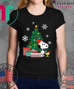 Snoopy and Woodstock around the Christmas tree shirt