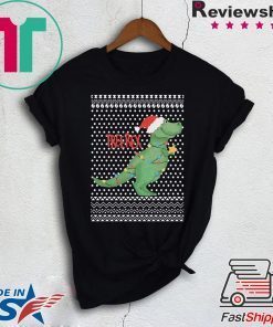 Tree Rex Funny Christmas Light Santa Hat Ugly T-Shirt