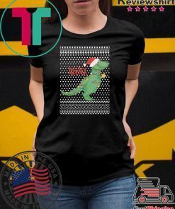 Tree Rex Funny Christmas Light Santa Hat Ugly T-Shirt