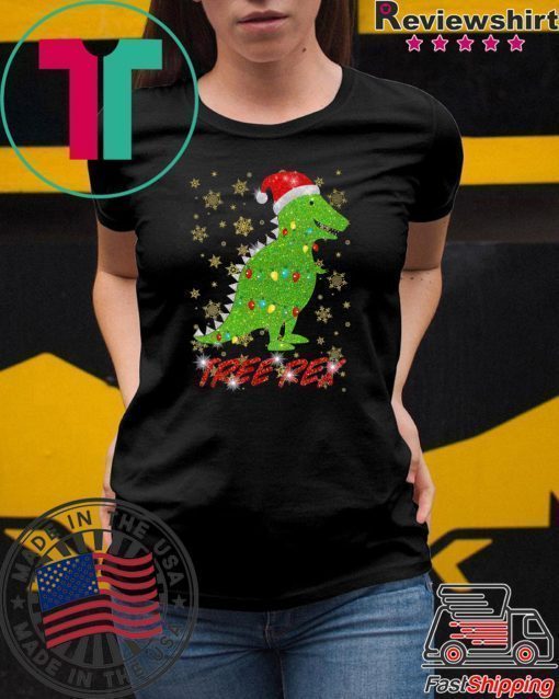 Tree Rex Sparkling Light Santa Hat Christmas T-Shirts