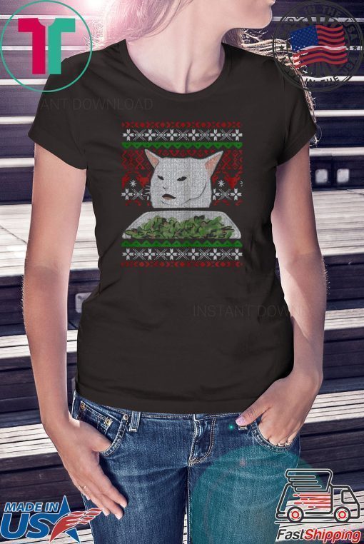 Yelling At A Cat Dinner Table Meme-Best Ugly Christmas Dress Tee Shirts