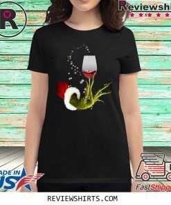 santa grinch hand holding wine glass shirt