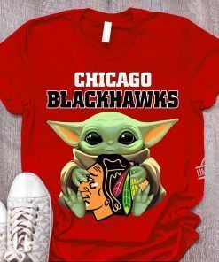 Baby Yoda Hug Chicago Blackhawks Logo Tee Shirts