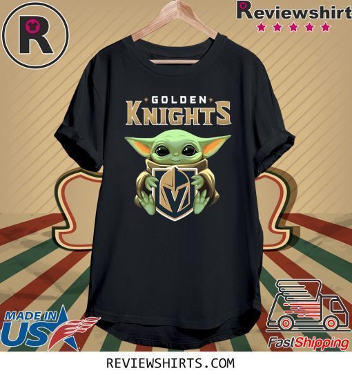 Baby Yoda Hug Golden Knights Logo Shirt