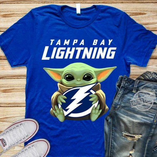 Baby Yoda Hug Tampa Bay Lightning Logo Tee Shirts